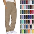 thumbnail image 1 of Lenago Men Sweatpants Solid Color Sports Long Pants Sweatpants Straight Leg Men's Pants Leather Label Men's Pants Sweatpants Joggers for Men, 1 of 4