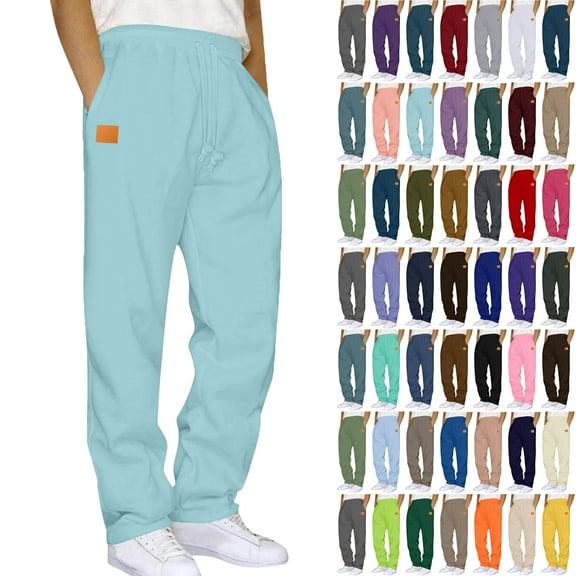 Lenago Men Sweatpants Solid Color Sports Long Pants Sweatpants Straight Leg Men's Pants Leather Label Men's Pants Sweatpants Joggers for Men