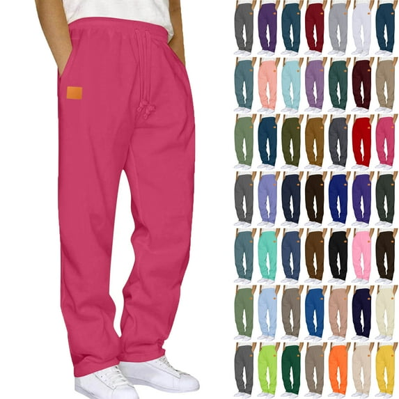 Lenago Men Sweatpants Solid Color Sports Long Pants Sweatpants Straight Leg Men's Pants Leather Label Men's Pants Sweatpants Joggers for Men
