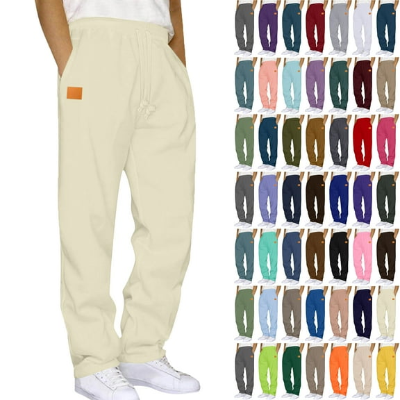 Lenago Men Sweatpants Solid Color Sports Long Pants Sweatpants Straight Leg Men's Pants Leather Label Men's Pants Sweatpants Joggers for Men