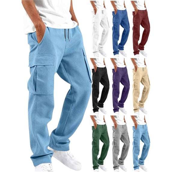Lenago Men's Casual Cargo Sweatpants Waist Drawstring Joggers Hiking Tactical Pants for Men With Pockets Light Blue L