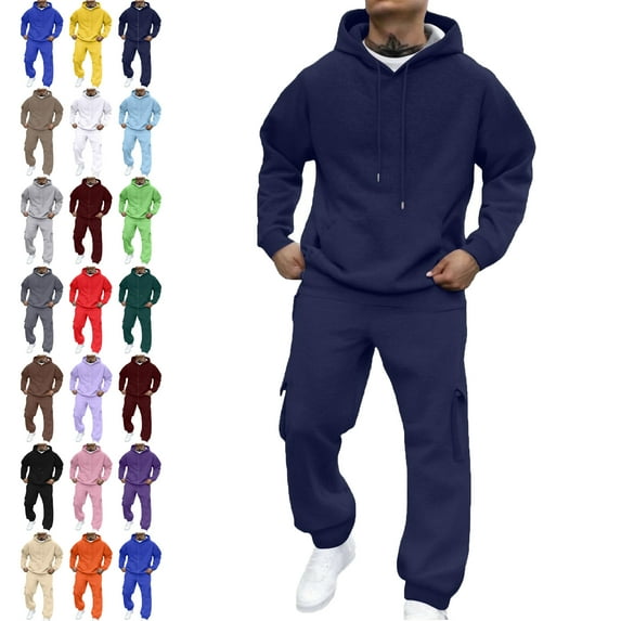 Lenago,Men's Tracksuits Sweatsuits for Men Pullover Hooded Sports Sweat Track Suits 2 Piece Casual Athletic Jogging Warm Up Full Sets Long Sleeve Trousers Two-Piece Elastic Waist Tracksuit