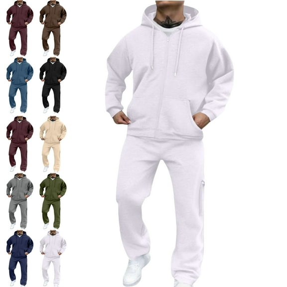 Lenago,Men's Tracksuits Sweatsuits for Men Pullover Hooded Sports Sweat Track Suits 2 Piece Casual Athletic Jogging Warm Up Full Zip Sets Long Sleeve Trousers Two-Piece Elastic Waist Tracksuit