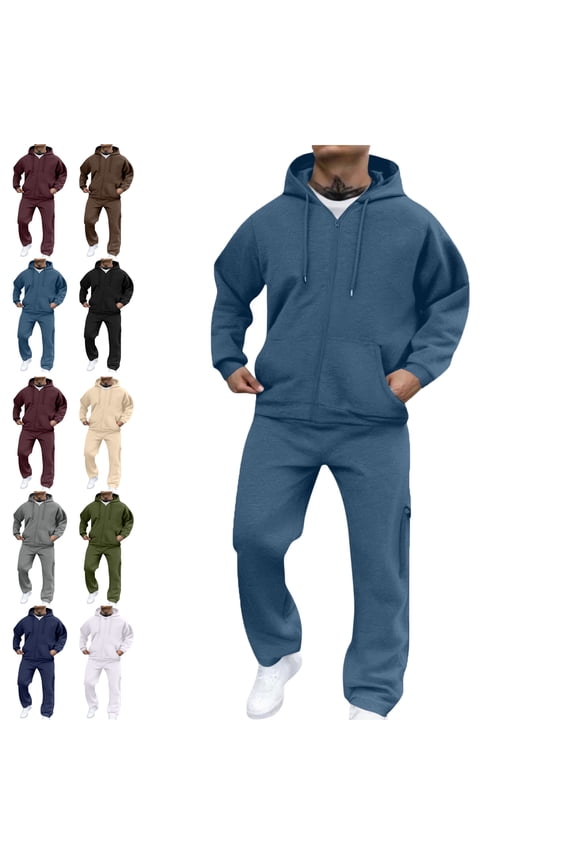 ,Men's Tracksuits Sweatsuits for Men Pullover Hooded Sports Sweat Track Suits 2 Piece Casual Athletic Jogging Warm Up Full Zip Sets Long Sleeve Trousers Two-Piece Elastic Waist Tracksuit