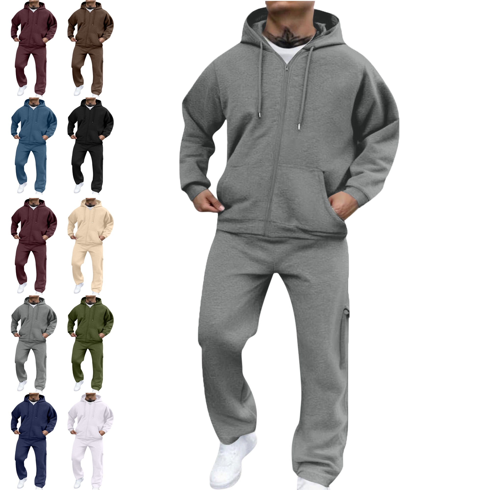 ,Men's Tracksuits Sweatsuits for Men Pullover Hooded Sports Sweat Track Suits 2 Piece Casual Athletic Jogging Warm Up Full Zip Sets Long Sleeve Trousers Two-Piece Elastic Waist Tracksuit