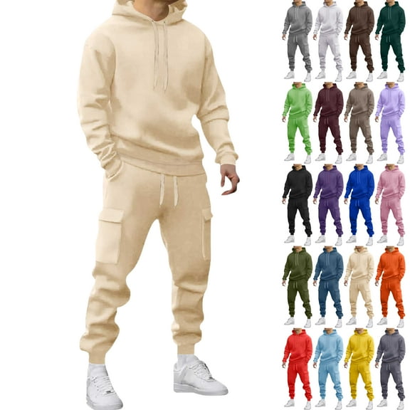 Lenago,Men's Tracksuits Sweatsuits for Men Pullover Hooded Sports Sweat Track Suits 2 Piece Casual Athletic Jogging Warm Up Sets Long Sleeve Trousers Two-Piece Elastic Waist Tracksuit