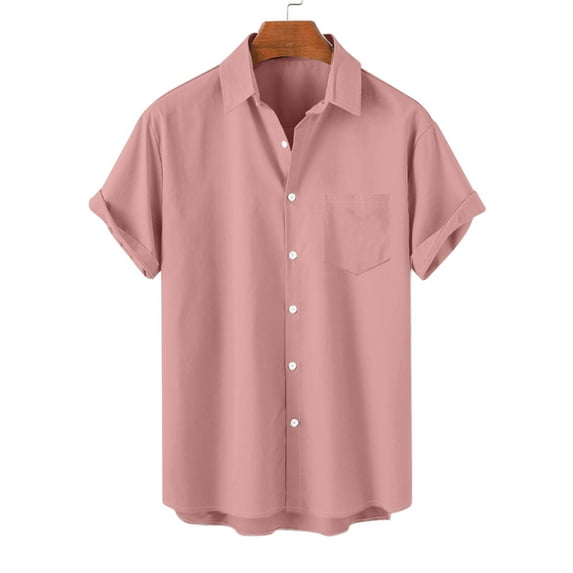 Lenago Mens Button Down Shirt Casual Turndown Collar Solid Short Sleeve Button Shirt Tops Blouse