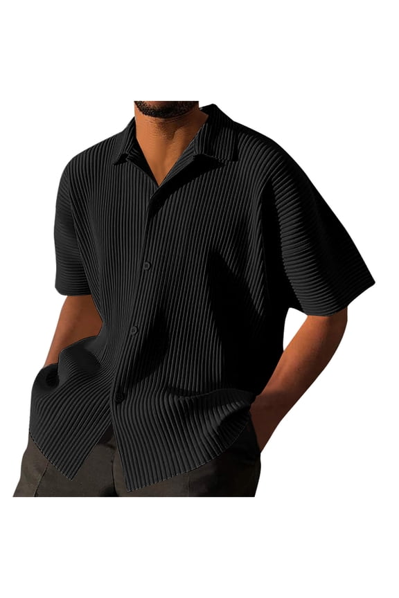 Mens Button Down Shirt Summer Solid Button Casual Loose Short Sleeves