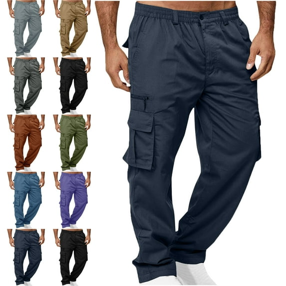 Lenago Mens Cargo Pants Multiple Zipper Button Pockets Outdoor Straight Type Fitness Pants Cargo Pants Lightweight Work Hiking Pants, Outdoor Apparel Trousers Cargo Pants for Boys