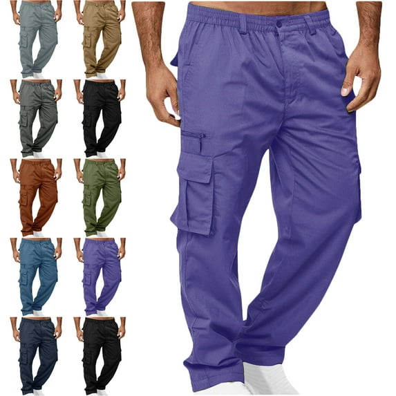 Lenago Mens Cargo Pants Multiple Zipper Button Pockets Outdoor Straight Type Fitness Pants Cargo Pants Lightweight Work Hiking Pants, Outdoor Apparel Trousers Cargo Pants for Boys