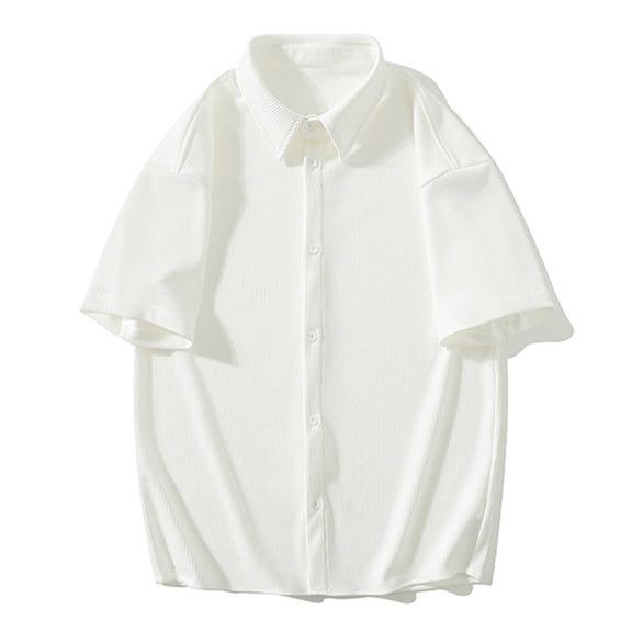 Lenago Mens Casual Shirts Casual Shirt Short Sleeve Turn-down Collar Button Shirt Solid Color Blouse