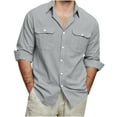 thumbnail image 1 of Lenago Mens Casual Shirts Vintage Casual Pocket Solid Color Button Lapel Long Sleeve Shirt., 1 of 8
