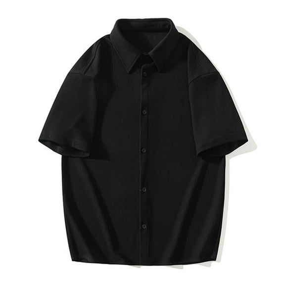 Lenago Mens Dress Shirts Casual Shirt Short Sleeve Turn-down Collar Button Shirt Solid Color Blouse