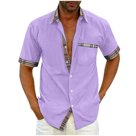 Lenago Mens Dress Shirts Casual Solid Color Short Sleeve Turndown Collar Blouse Shirt