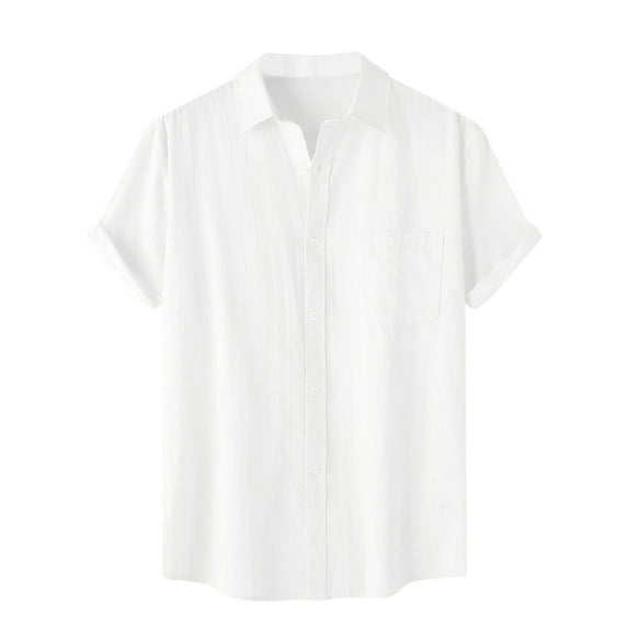Lenago Mens Dress Shirts Casual Solid Turndown Short Sleeve Button Closure Shirt Hawaii Blouse