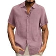 thumbnail image 1 of Lenago Mens Dress Shirts Casual T-shirt Solid Short Sleeve Stand Collar Buttons Pullover Blouse Tops, 1 of 7