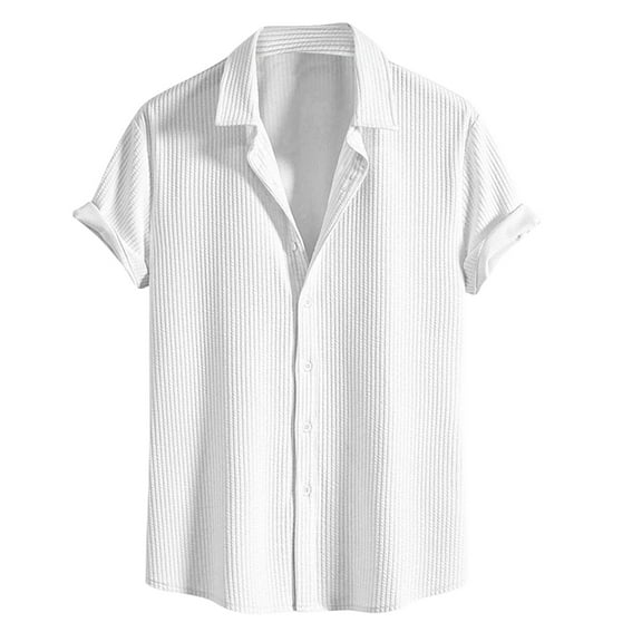 Lenago Mens Dress Shirts Fashionable Casual Solid Color Lapel Short Sleeved Shirt Top