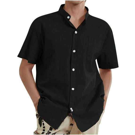 Lenago Mens Dress Shirts Summer Short Sleeve Stand-up Collar Button Blouse Shirt