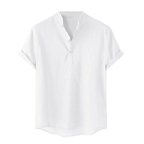 Lenago Mens Dress Shirts WoCasual Short Sleeve V-Neck Solid Button Shirt Tops
