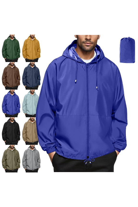 Mens Jackets Lightweight Mens Lightweight Rain Jacket Waterproof Windbreaker Packable Rain Coat With Hood For Golf Running Hiking Travel Women's Raincoats Barn Jackets for Women,Size S-3XL