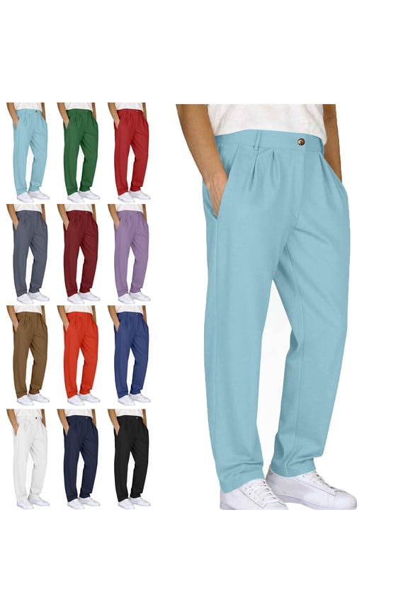 Mens Pants Boy Pants Work Pants Men Casual Loose Straight Leg Solid Pants With Double Pleated Front Pocket Men Comfy Cargo Pants Uniform Pants for Men