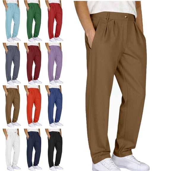 Lenago Mens Pants Boy Pants Work Pants Men Casual Loose Straight Leg Solid Pants With Double Pleated Front Pocket Men Comfy Cargo Pants Uniform Pants for Men