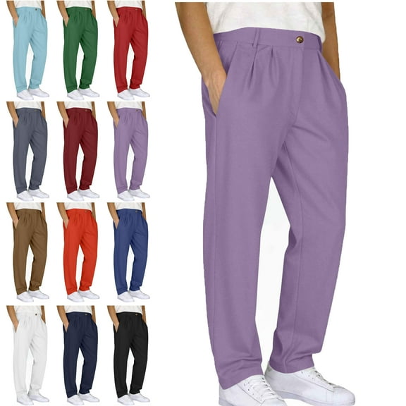 Lenago Mens Pants Boy Pants Work Pants Men Casual Loose Straight Leg Solid Pants With Double Pleated Front Pocket Men Comfy Cargo Pants Uniform Pants for Men