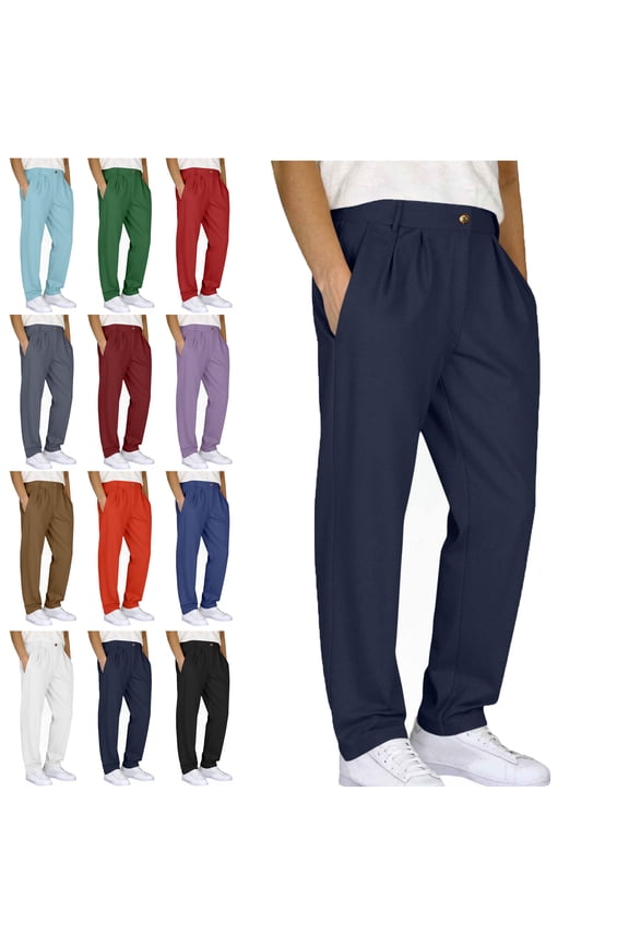 Mens Pants Boy Pants Work Pants Men Casual Loose Straight Leg Solid Pants With Double Pleated Front Pocket Men Comfy Cargo Pants Uniform Pants for Men