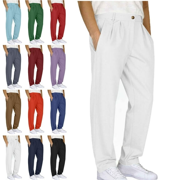 Lenago Mens Pants Boy Pants Work Pants Men Casual Loose Straight Leg Solid Pants With Double Pleated Front Pocket Men Comfy Cargo Pants Uniform Pants for Men