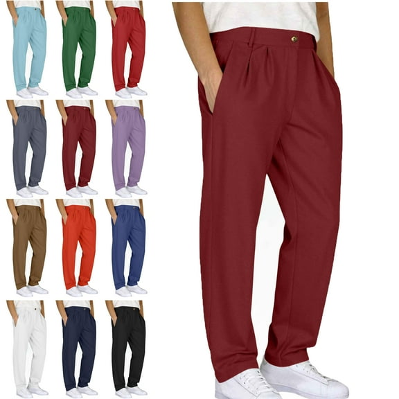 Lenago Mens Pants Boy Pants Work Pants Men Casual Loose Straight Leg Solid Pants With Double Pleated Front Pocket Men Comfy Cargo Pants Uniform Pants for Men