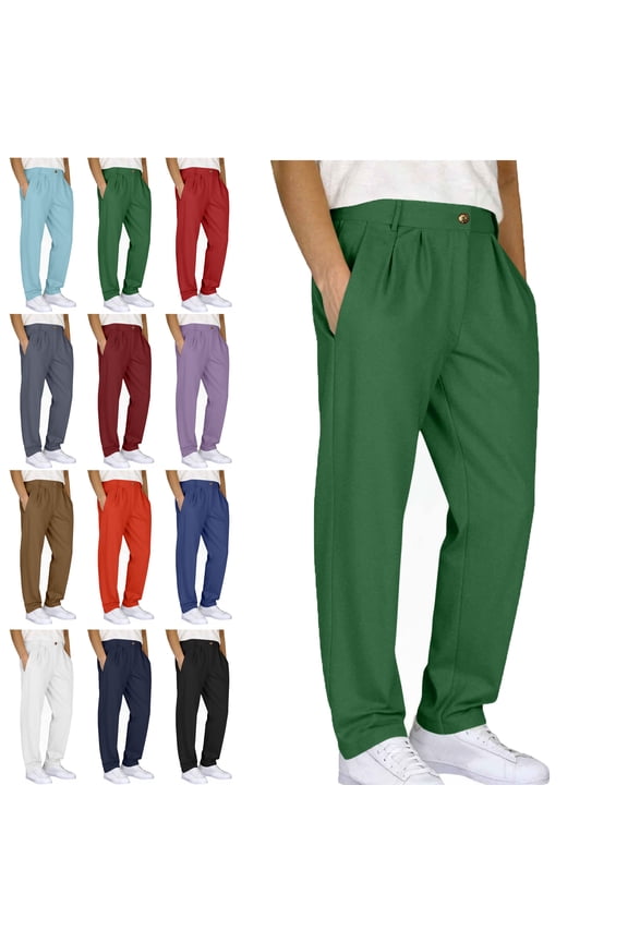 Mens Pants Boy Pants Work Pants Men Casual Loose Straight Leg Solid Pants With Double Pleated Front Pocket Men Comfy Cargo Pants Uniform Pants for Men