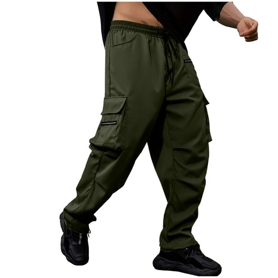 Lenago Mens Pants Cargo Pants Drawstring Elastic Waist Pocket Pants Workout Joggers Stretch Sweatpants Hiking Drawstring Tactical Pants with Multi Pockets