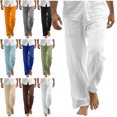 thumbnail image 1 of Lenago Mens Pants Size S-5XL,Oversized Mens Workout Pants Wide Leg Sweatpants Men Cotton Linen Pants Men Casual Loose Fit Elastic Drawstring Waist Summer Beach Pants, 1 of 7