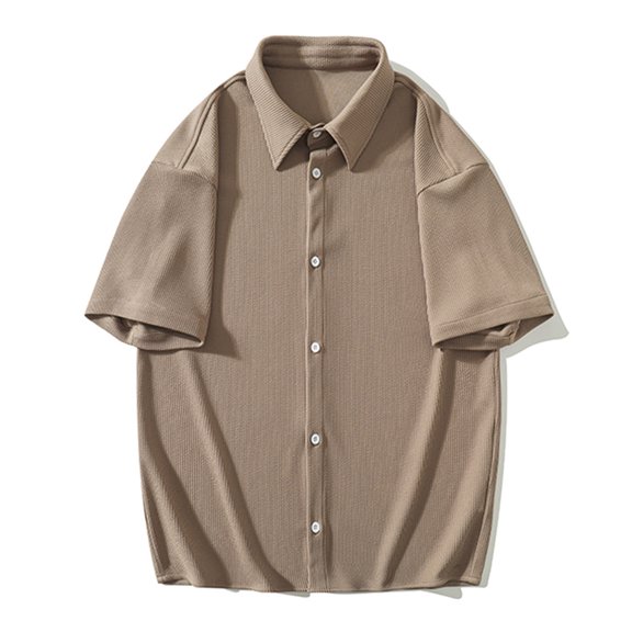 Lenago Mens Shirts Casual Shirt Short Sleeve Turn-down Collar Button Shirt Solid Color Blouse