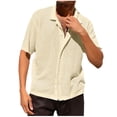 thumbnail image 1 of Lenago Mens Shirts Casual Solid Color Knit Hollow Turn Over Collar Short Sleeve Shirts, 1 of 6