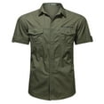 thumbnail image 1 of Lenago Mens Shirts Casual Solid Multiple Pockets Turndown Collar Tops Button Workwear Shirts, 1 of 2