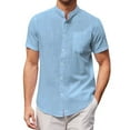 thumbnail image 1 of Lenago Mens Shirts Casual T-shirt Solid Short Sleeve Stand Collar Buttons Pullover Blouse Tops, 1 of 4