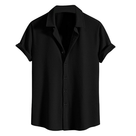 Lenago Mens Shirts Fashionable Casual Solid Color Lapel Short Sleeved Shirt Top