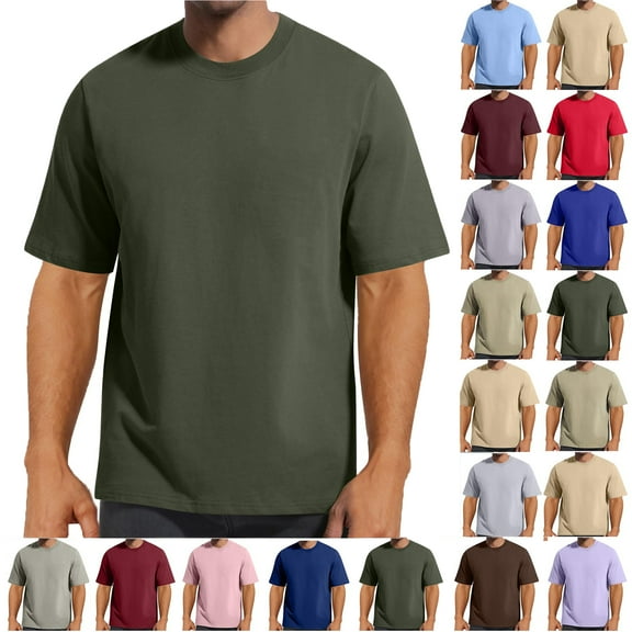 Lenago Mens Shirts Solid Color Short Sleeveless Army Green 12(2XL) Tops Crew Neck Leisure Versatile Thin Style T Shirt Loose T Shirts for Men
