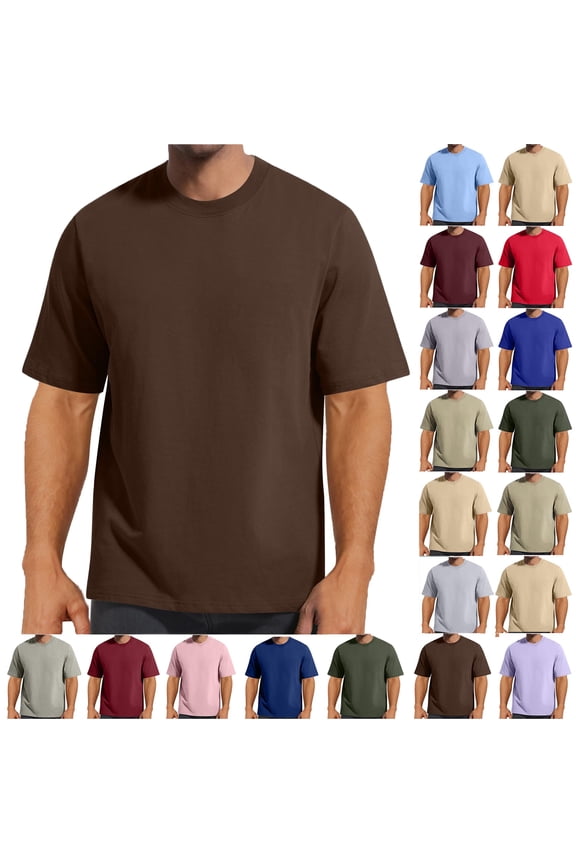 Mens Shirts Solid Color Short Sleeveless Brown 16(M)(4(S)XL) Tops Crew Neck Leisure Versatile Thin Style T Shirt Loose T Shirts for Men