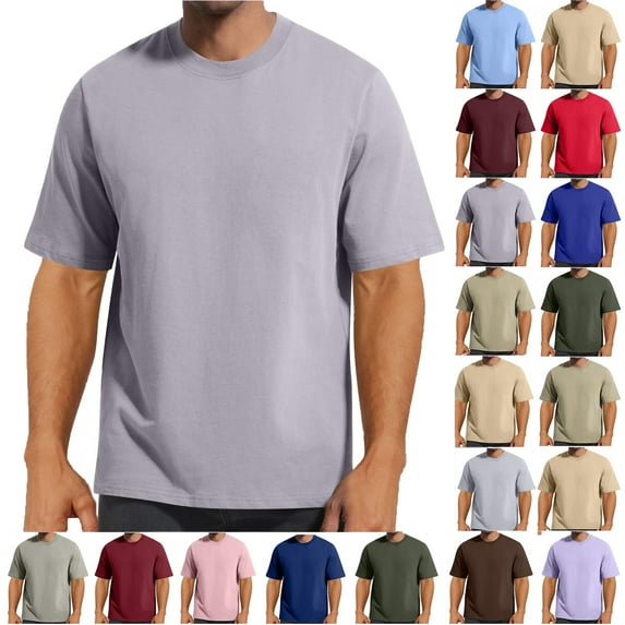 Lenago Mens Shirts Solid Color Short Sleeveless Gray 12(2XL) Tops Crew Neck Leisure Versatile Thin Style T Shirt Loose T Shirts for Men