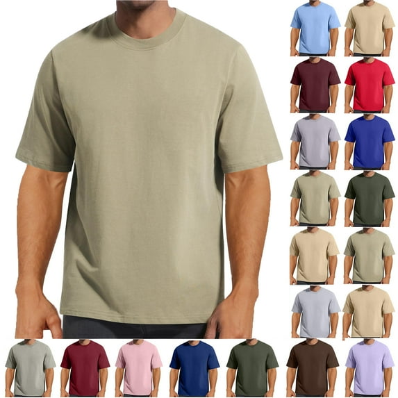Lenago Mens Shirts Solid Color Short Sleeveless Green 12(2XL) Tops Crew Neck Leisure Versatile Thin Style T Shirt Loose T Shirts for Men