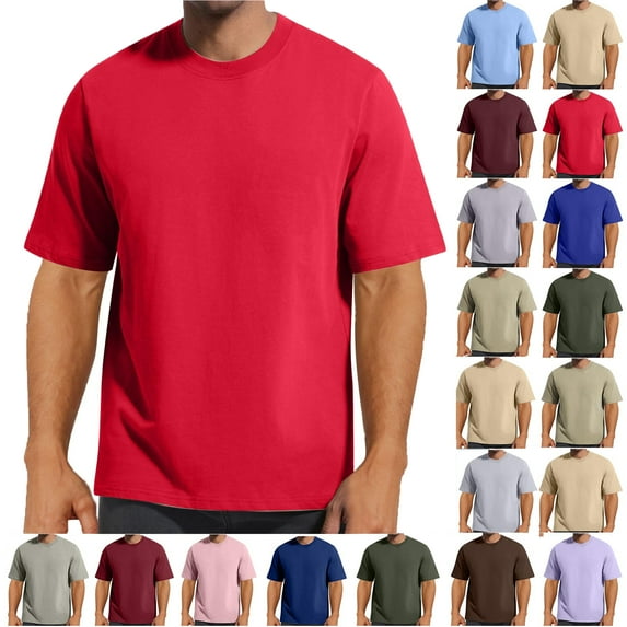 Lenago Mens Shirts Solid Color Short Sleeveless Red 10(XL) Tops Crew Neck Leisure Versatile Thin Style T Shirt Loose T Shirts for Men