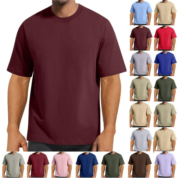 Lenago Mens Shirts Solid Color Short Sleeveless Wine 8(L) Tops Crew Neck Leisure Versatile Thin Style T Shirt Loose T Shirts for Men