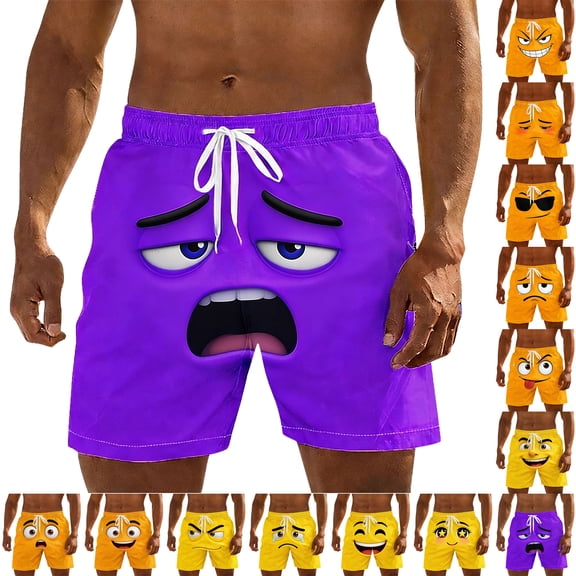 Lenago Mens Shorts Swim Trunks Ai-Funny Faces Short with Pockets Summer Beach Vacation Beach Shorts for Women and Men