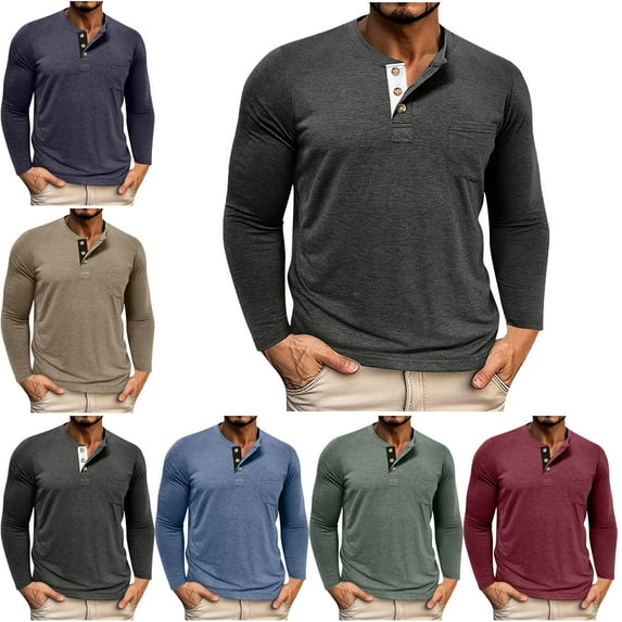 Lenago Mens T Shirts Size M-3XL,Mens Short/Long Sleeve Shirt Classic Button Basic Solid Color Collared Shirts Casual Versatile Sports Button Lapel Top Sports and Fitness Muscle Gym Tops