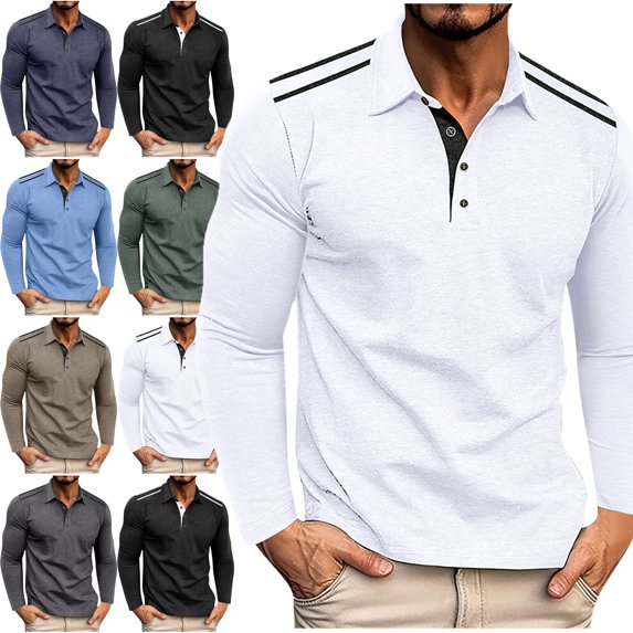 Lenago Mens T Shirts Size M-3XL,Mens Short/Long Sleeve Shirt Classic Button Basic Solid Color Collared Shirts Casual Versatile Sports Button Lapel Top Sports and Fitness Muscle Gym Tops