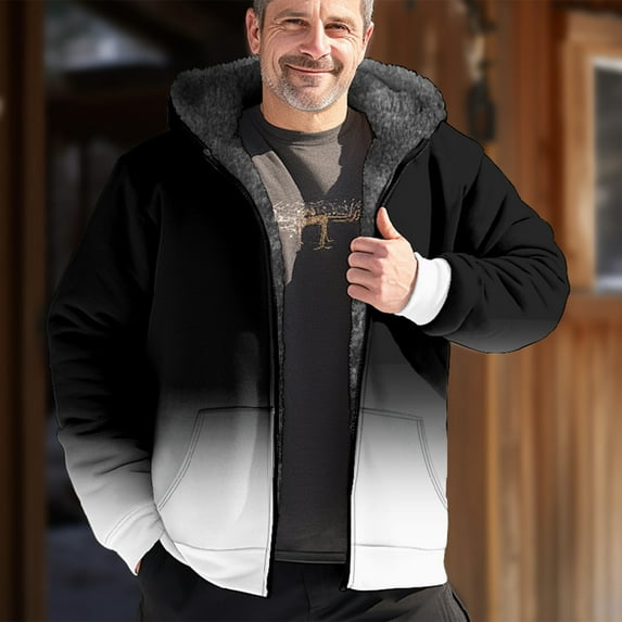 Lenago Mens Zip Up Hoodie Plus Size Zipper Casual Hooded Thicken Print Long Sleeve With Pocket Jacket Coat for Men