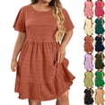 thumbnail image 1 of Lenago Midi Dresses for Women Oversize Fit Short Sleeves Crew Neck Dress Pleated Women's Knee Length Dress Summer Beach Vacation Outfit Plus Size Available L-XXXXXL, 1 of 8