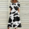 thumbnail image 1 of Lenago Midi Dresses for Women Fashion Summer Printing Causal Round Neck Short Sleeve Vacation Pockets Dress Beach Party Dresses S-2XL, 1 of 4